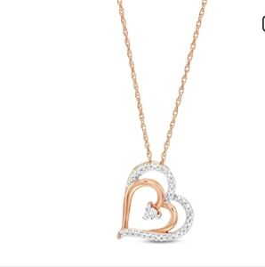 18" 10K Rose Gold Diamond Accent Tilted Hearts Necklace